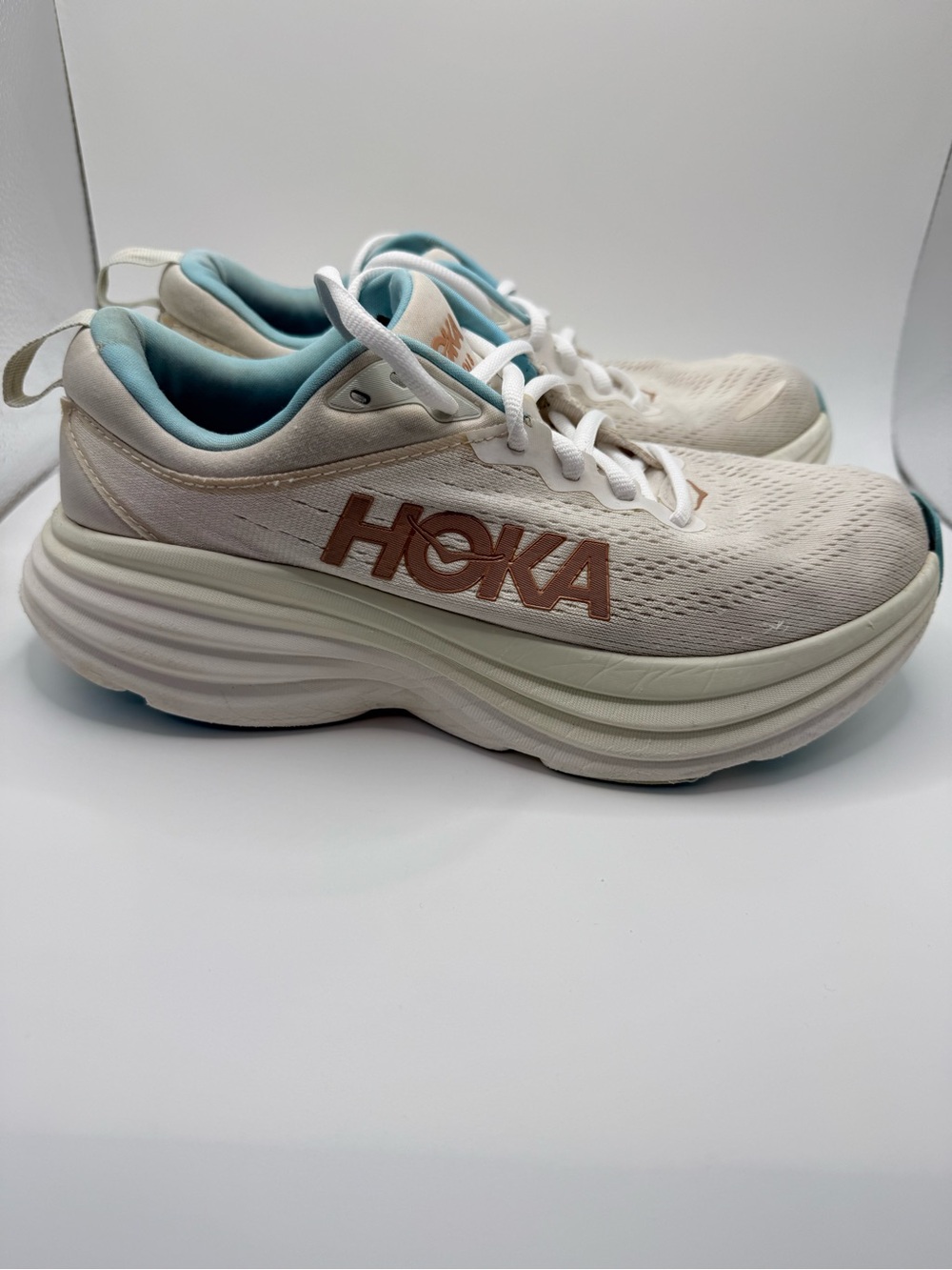 HOKA Bondi 8 Rose Gold White Womens‎ Running Walking Athletic Sneakers Size 8.5 - Picture 9 of 16